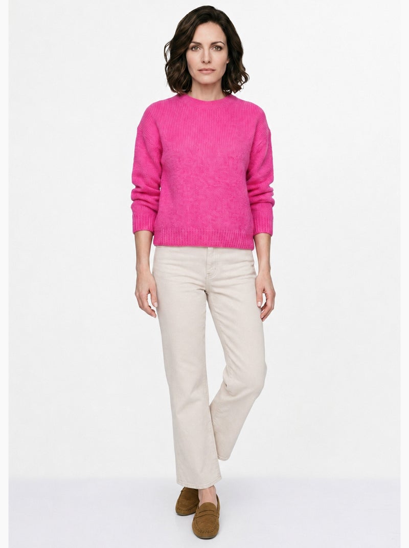 Pull col rond manches longues avec laine - afibel Rose fushia - Kiabi