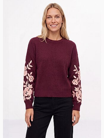 Pull col rond manches longues brodées - afibel
