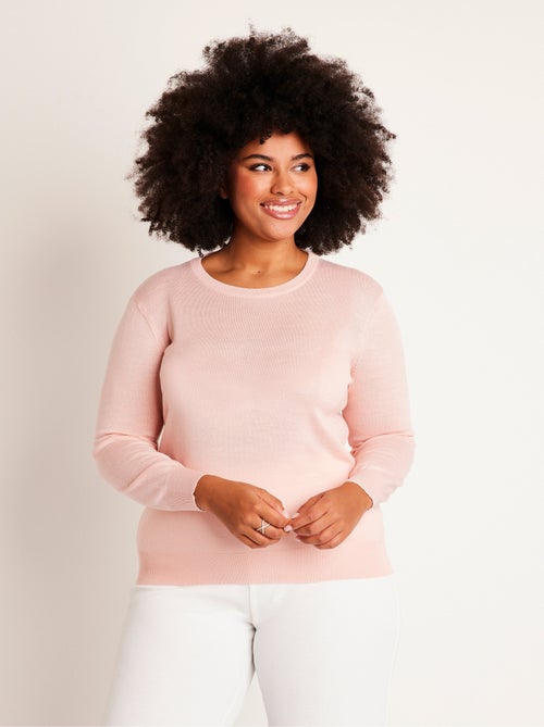 Pull col rond manches longues laine mérinos - Afibel - Kiabi