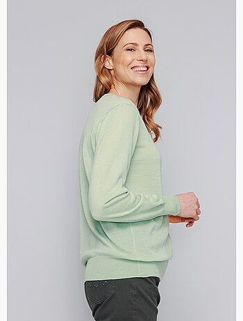 Pull col rond manches longues laine mérinos - Afibel