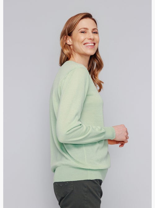 Pull col rond manches longues laine mérinos - Afibel - Kiabi