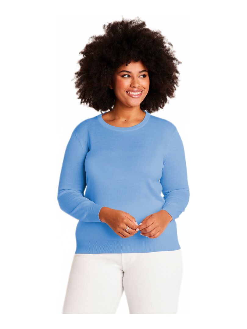 Pull col rond manches longues laine mérinos Bleu - Kiabi