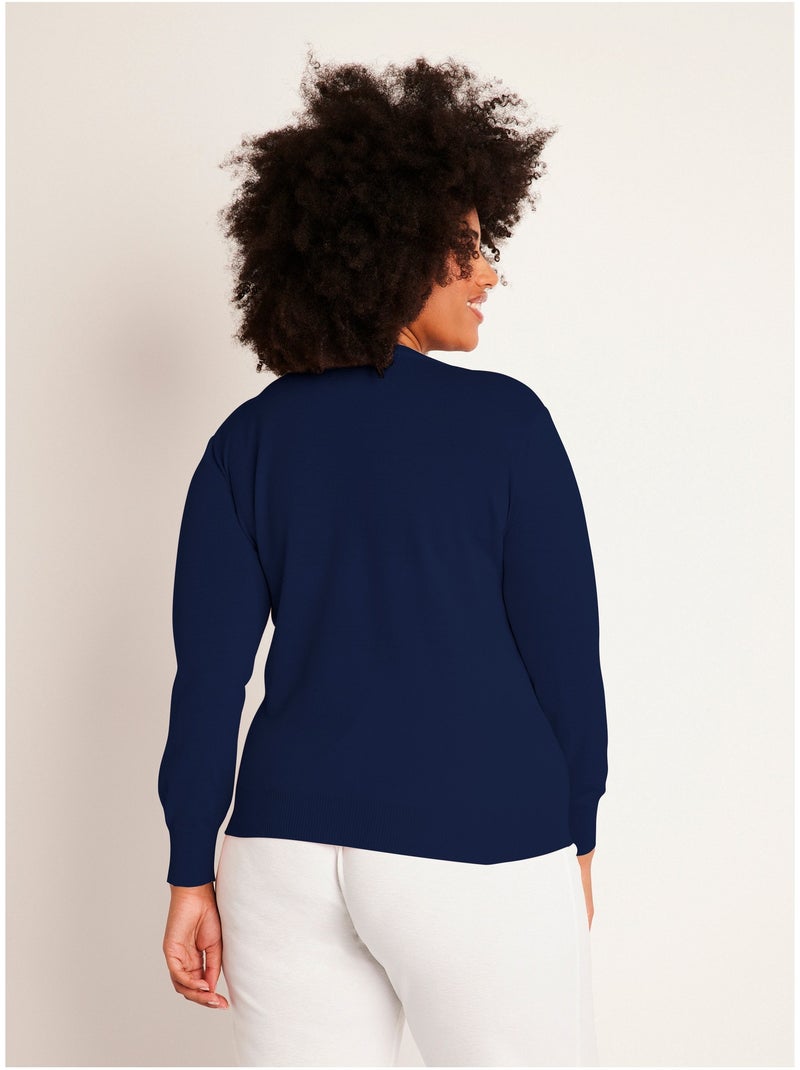 Pull col rond manches longues laine mérinos Bleu - Kiabi