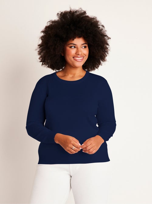 Pull col rond manches longues laine mérinos - Kiabi