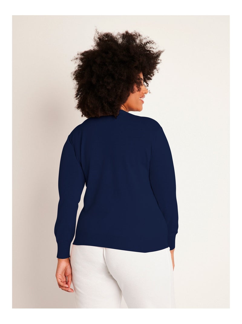 Pull col rond manches longues laine mérinos Bleu marine - Kiabi