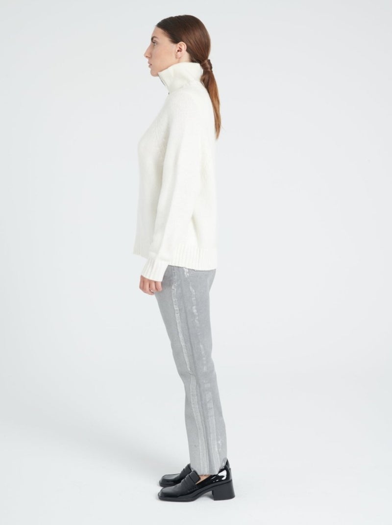 Pull col rond manches raglan femme 100% cachemire 6 fils - ZAYA 7 Blanc - Kiabi