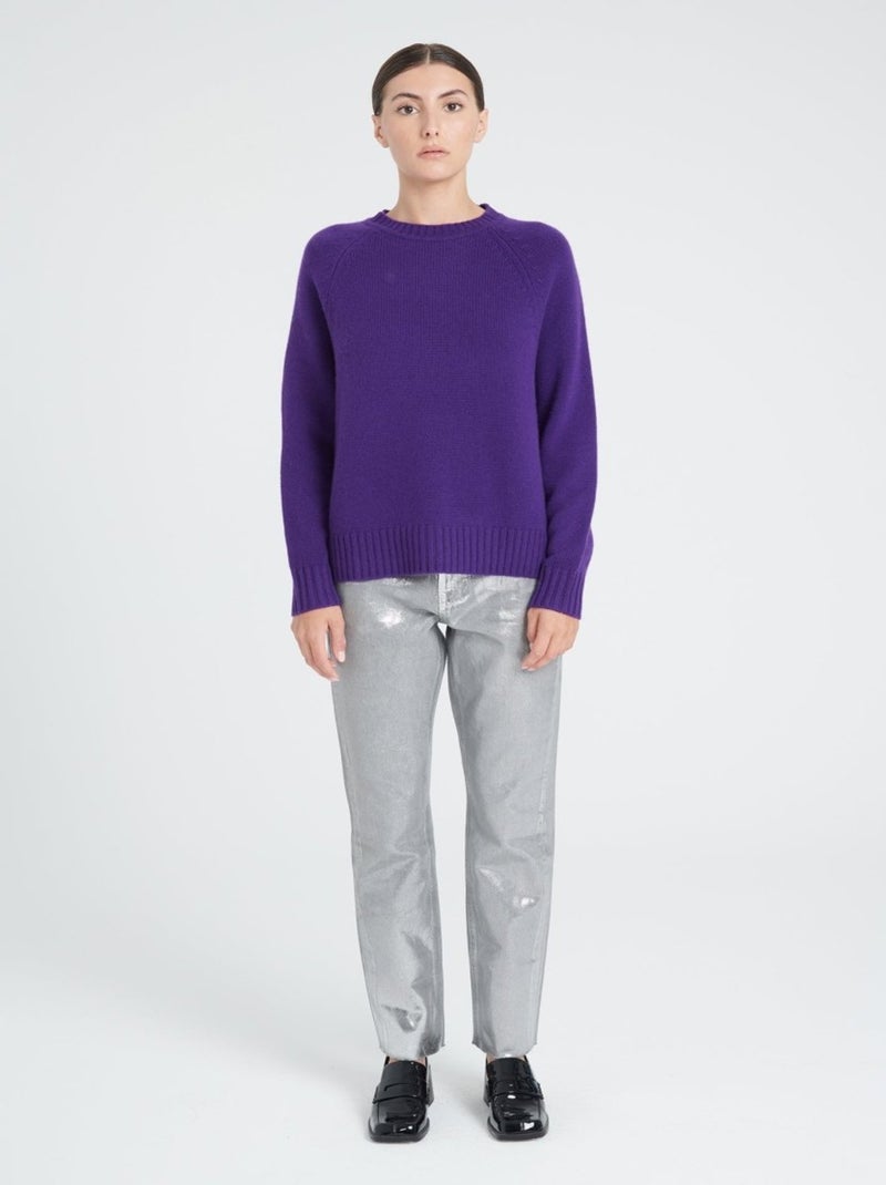 Pull col rond manches raglan femme 100% cachemire 6 fils - ZAYA 7 Violet - Kiabi