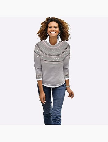 Pull col rond motif norvégien et manches raglan et finitions côtelées - taille standard - witt