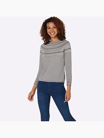 Pull col rond motif norvégien et manches raglan et finitions côtelées - taille standard - witt