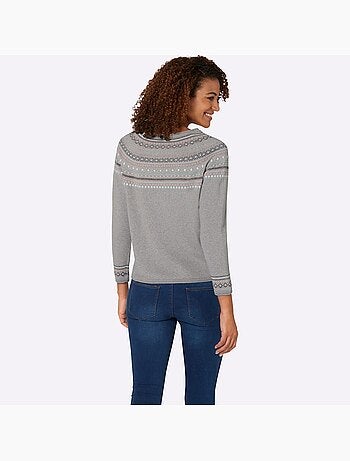 Pull col rond motif norvégien et manches raglan et finitions côtelées - taille standard - witt