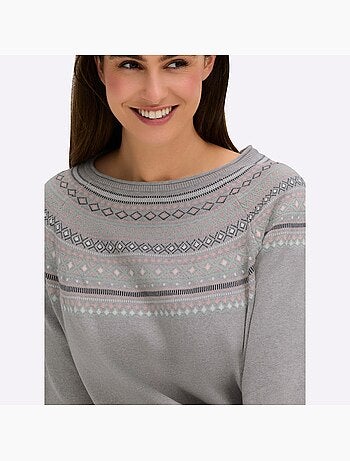 Pull col rond motif norvégien et manches raglan et finitions côtelées - taille standard - witt