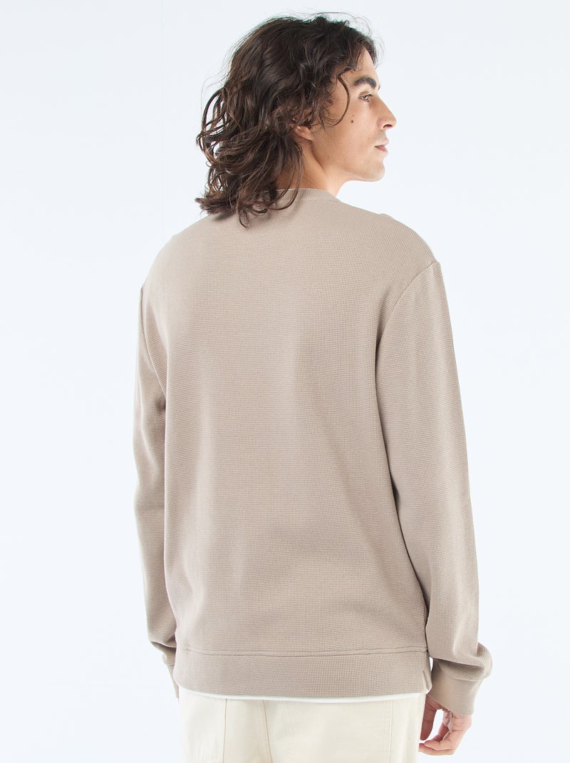 Pull col rond nid d'abeille Beige - Kiabi