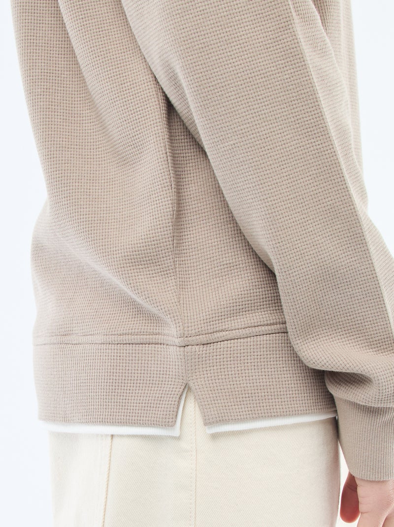 Pull col rond nid d'abeille Beige - Kiabi