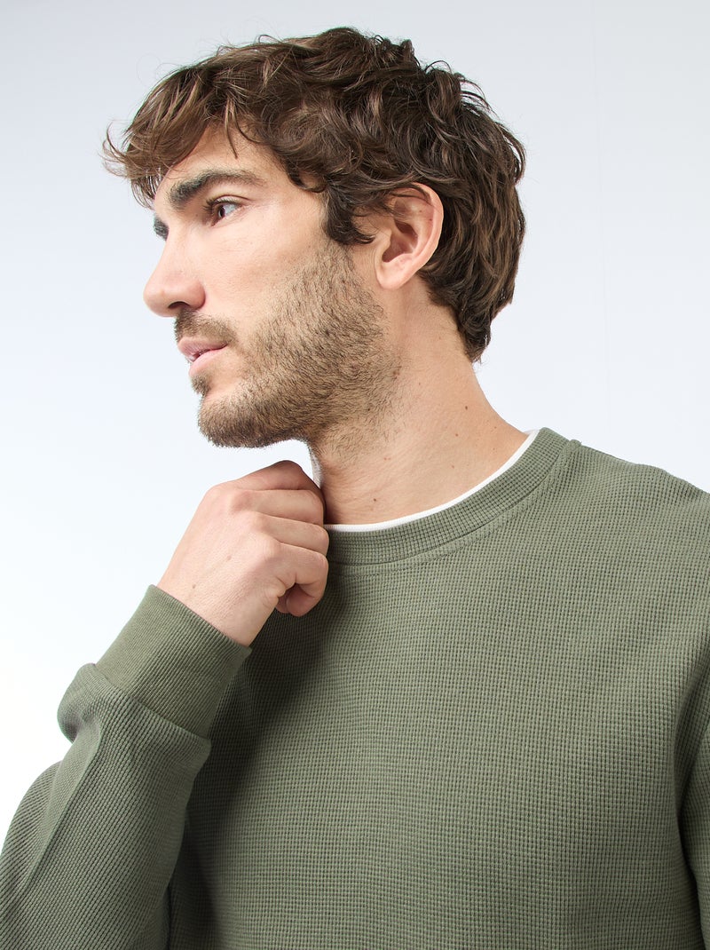 Pull col rond nid d'abeille Vert - Kiabi