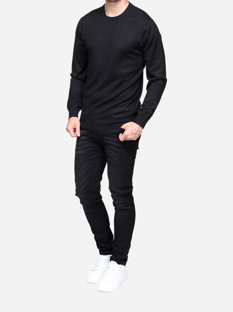 Pull col rond Noir - Kiabi