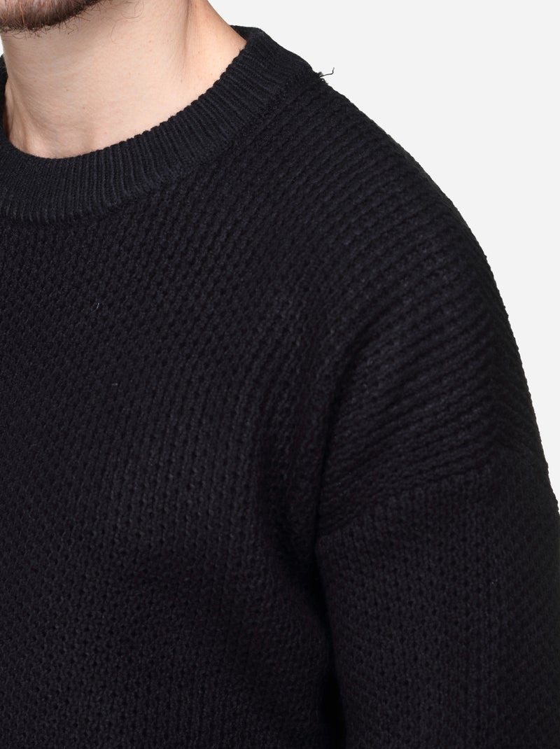 Pull col rond Noir - Kiabi