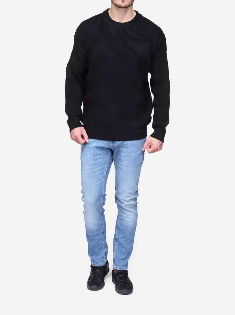 Pull col rond Noir - Kiabi
