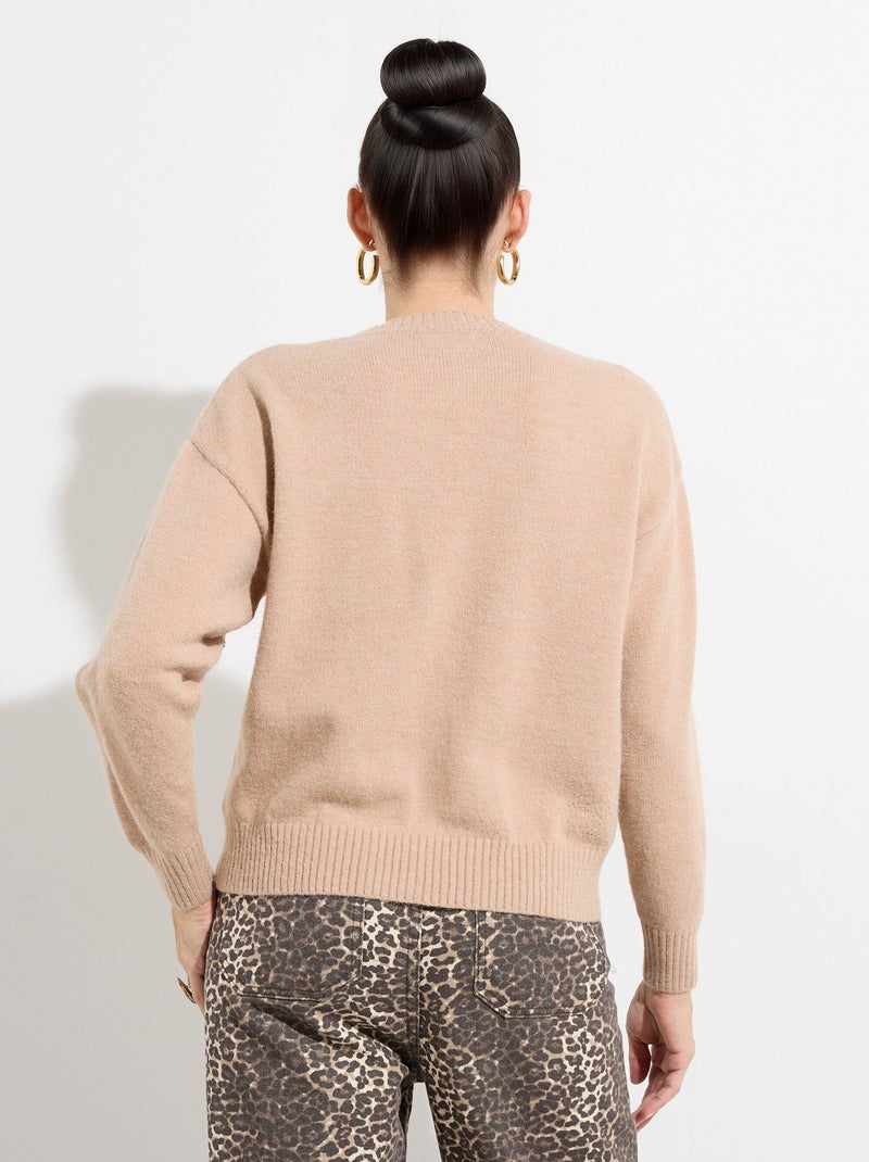 Pull col rond, perles et strass brillants - afibel - Beige - Femme - 26 ...