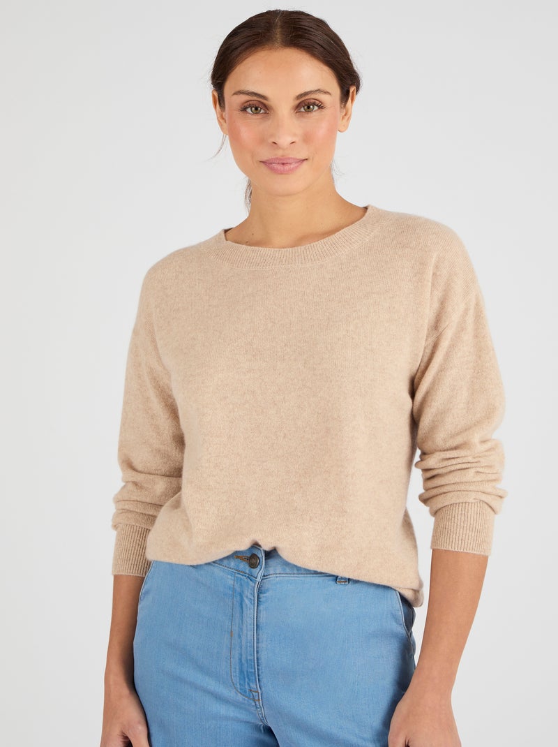 Pull col rond pur cachemire - Damart Beige chiné - Kiabi
