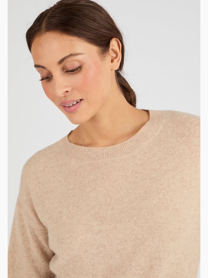 Pull col rond pur cachemire - Damart Beige chiné - Kiabi