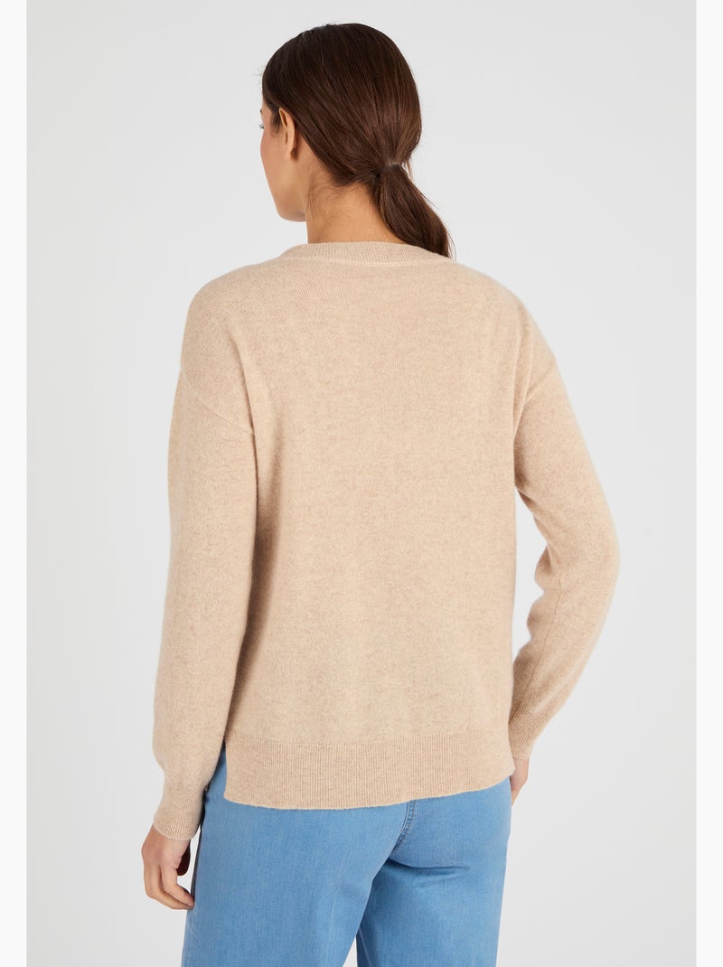 Pull col rond pur cachemire - Damart Beige chiné - Kiabi