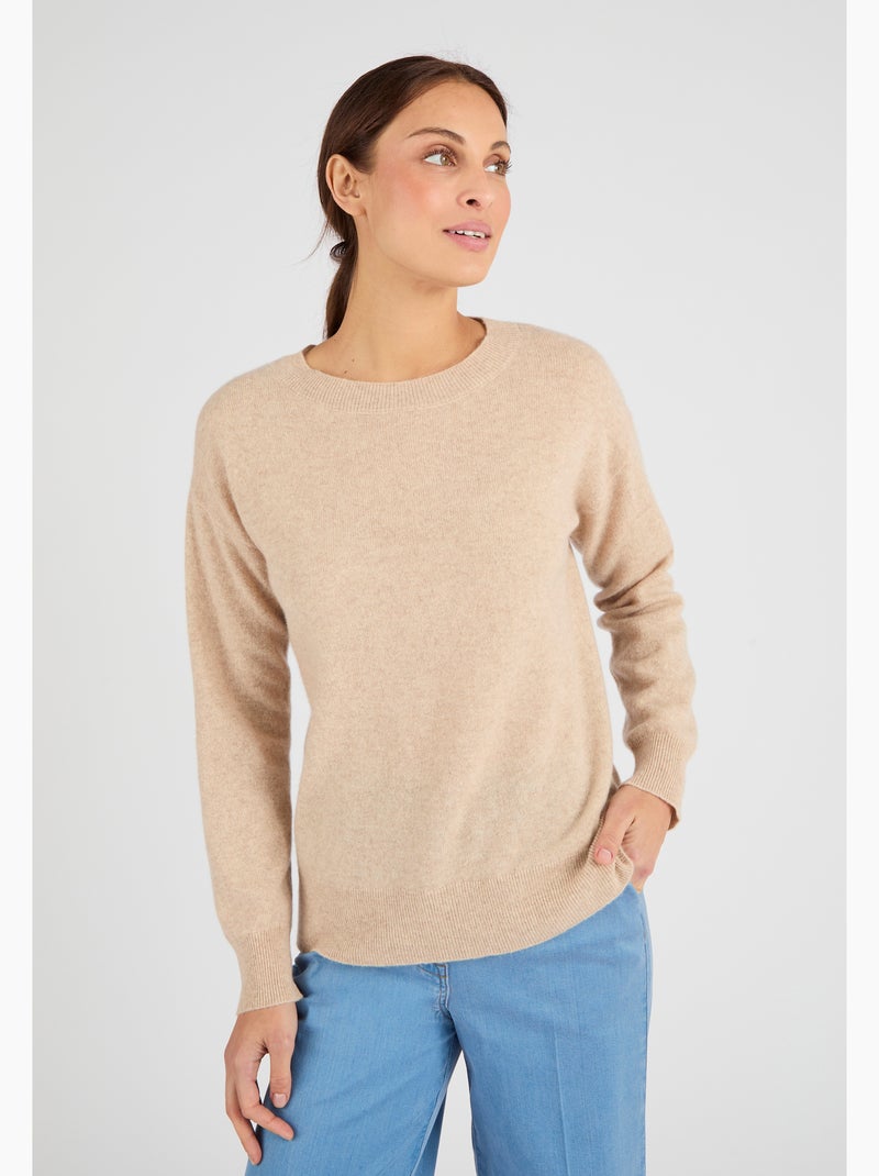Pull col rond pur cachemire - Damart Beige chiné - Kiabi