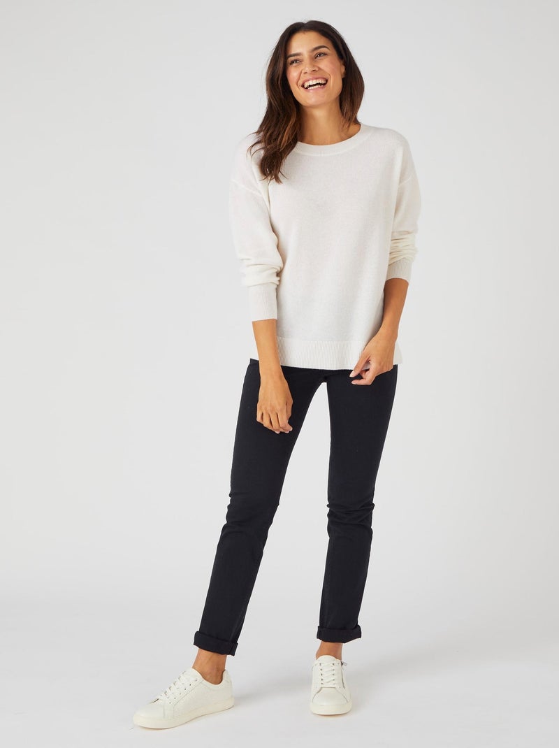 Pull col rond pur cachemire - Damart Blanc cassé - Kiabi