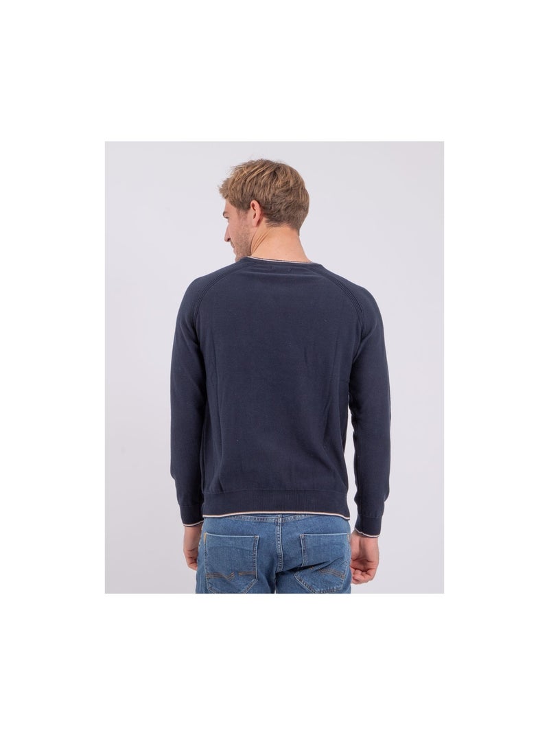 Pull col rond pur coton AMATEO Bleu marine - Kiabi