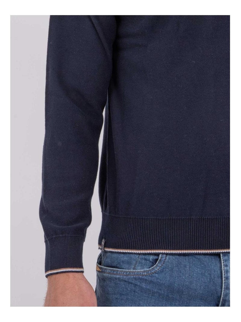 Pull col rond pur coton AMATEO Bleu marine - Kiabi