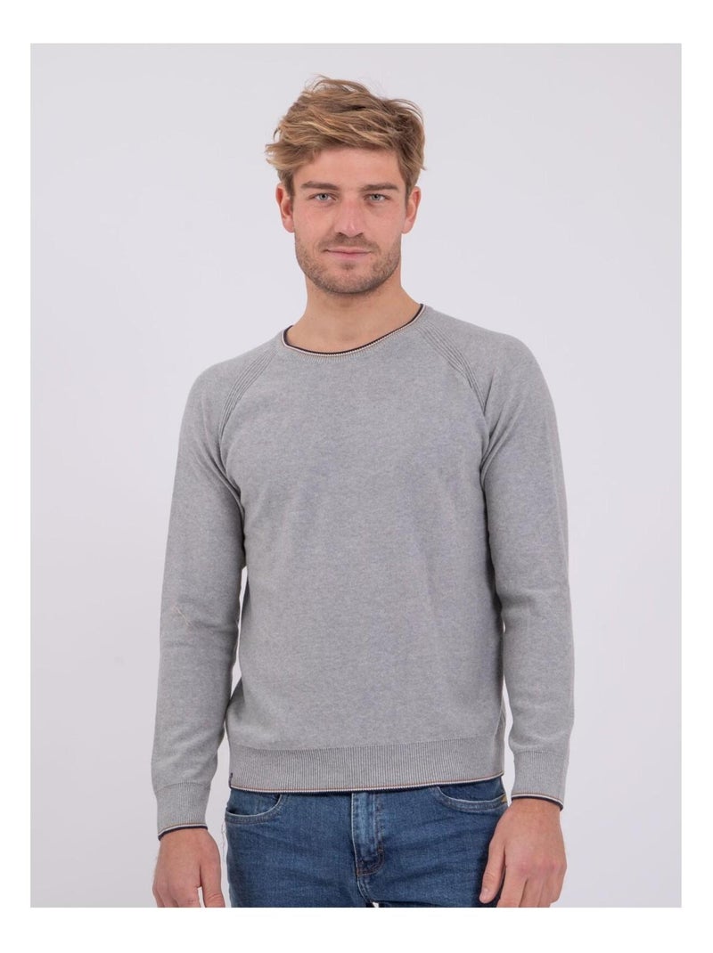 Pull col rond pur coton AMATEO Gris - Kiabi