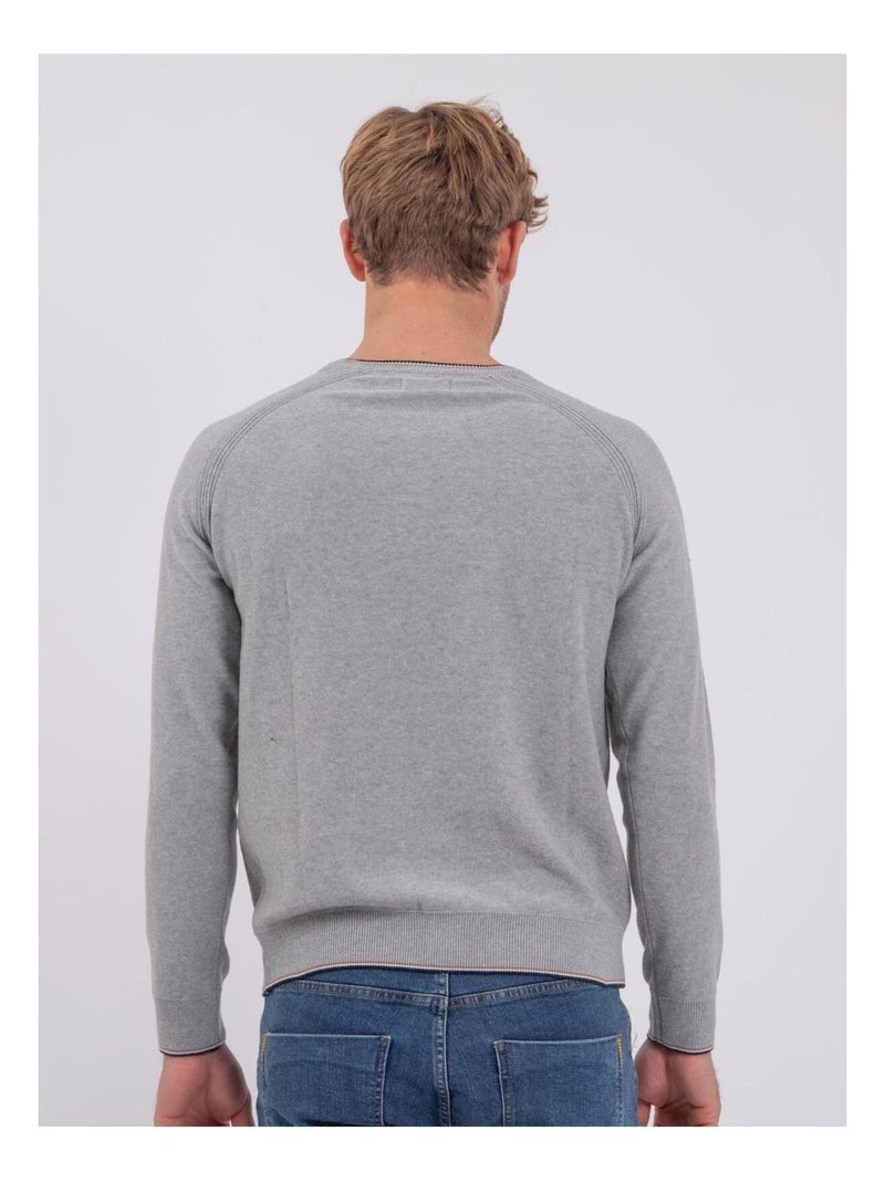 Pull col rond pur coton AMATEO Gris - Kiabi