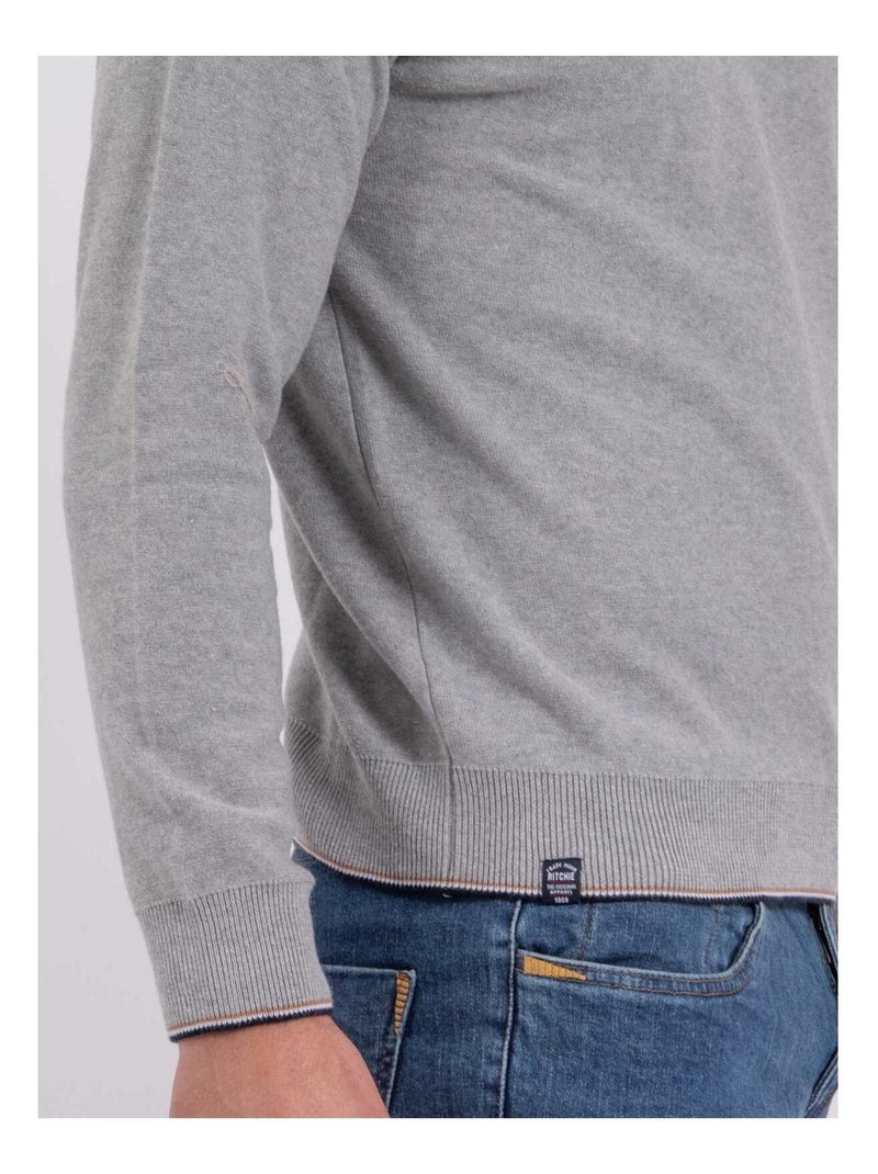 Pull col rond pur coton AMATEO Gris - Kiabi