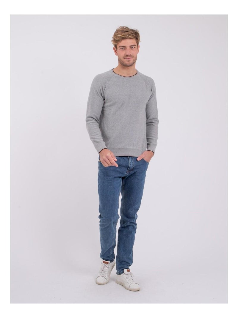 Pull col rond pur coton AMATEO Gris - Kiabi