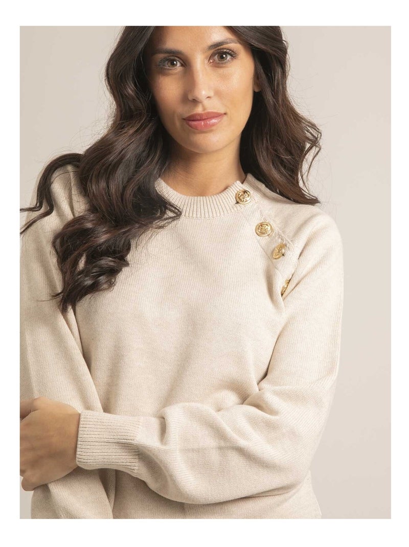 Pull col rond pur coton KORDINE Beige - Kiabi