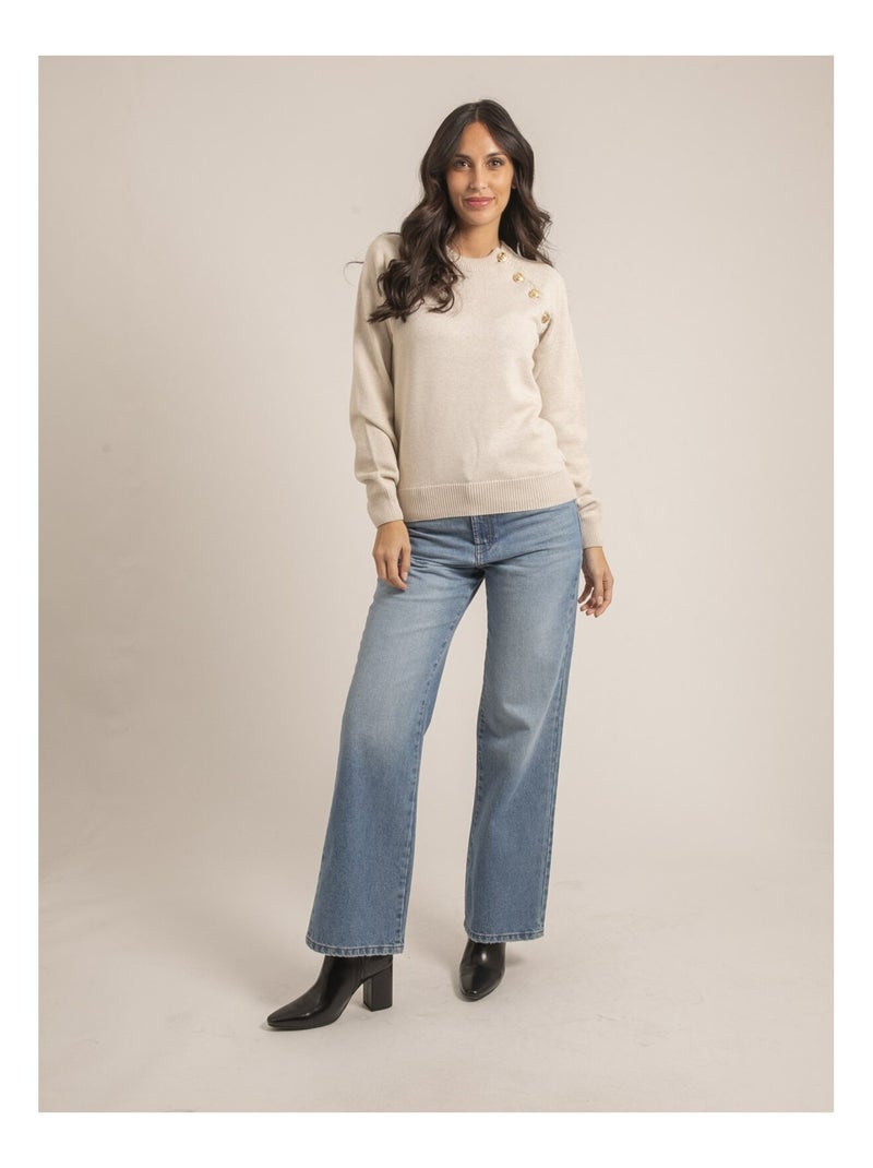 Pull col rond pur coton KORDINE Beige - Kiabi