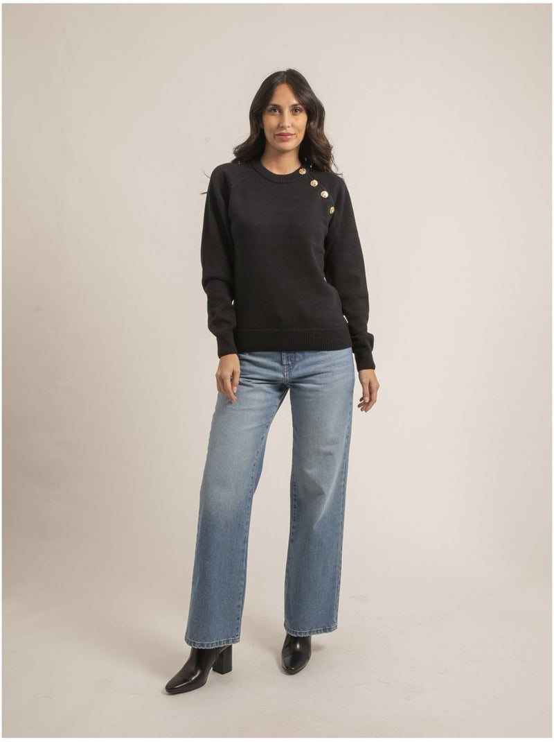 Pull col rond pur coton KORDINE Bleu marine - Kiabi