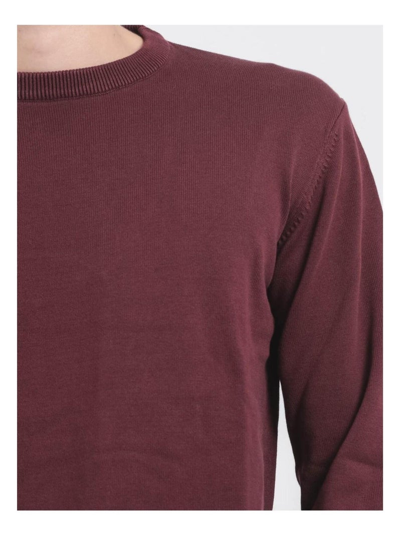 Pull col rond pur coton LADARKO Bordeaux - Kiabi