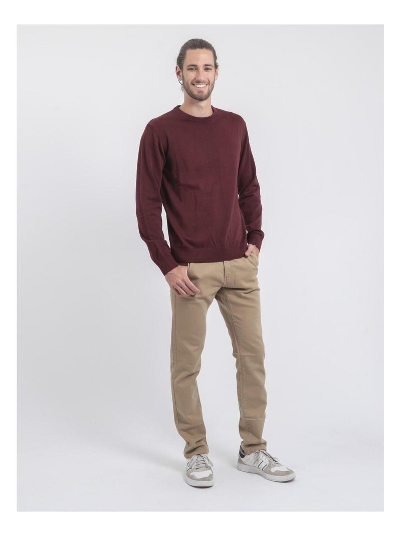 Pull col rond pur coton LADARKO Bordeaux - Kiabi