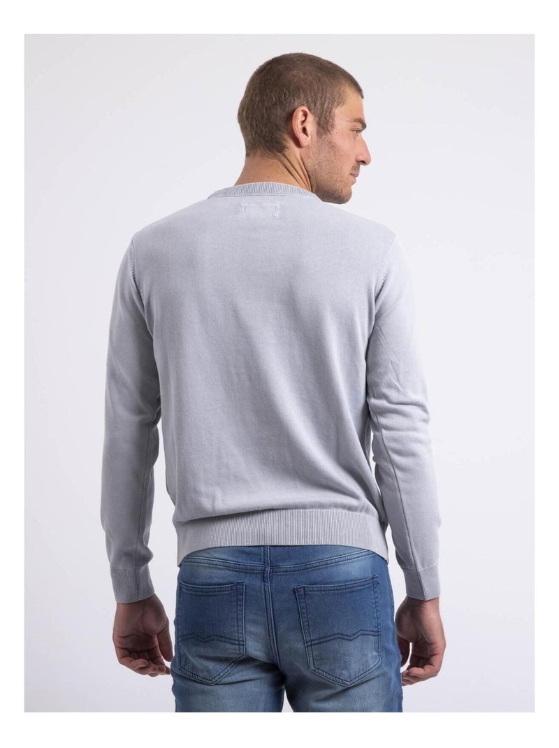 Pull col rond pur coton LADARKO Gris clair - Kiabi