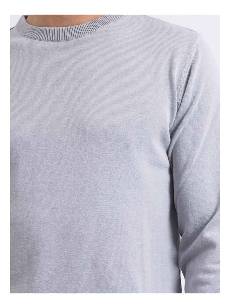 Pull col rond pur coton LADARKO Gris clair - Kiabi