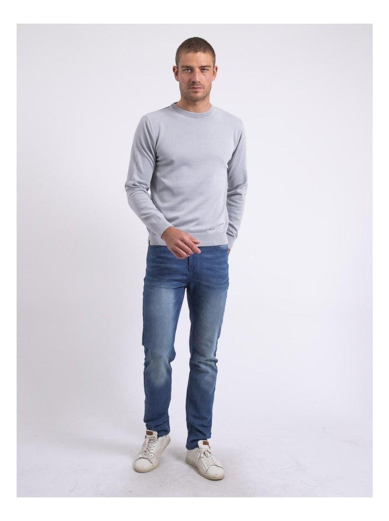Pull col rond pur coton LADARKO Gris clair - Kiabi