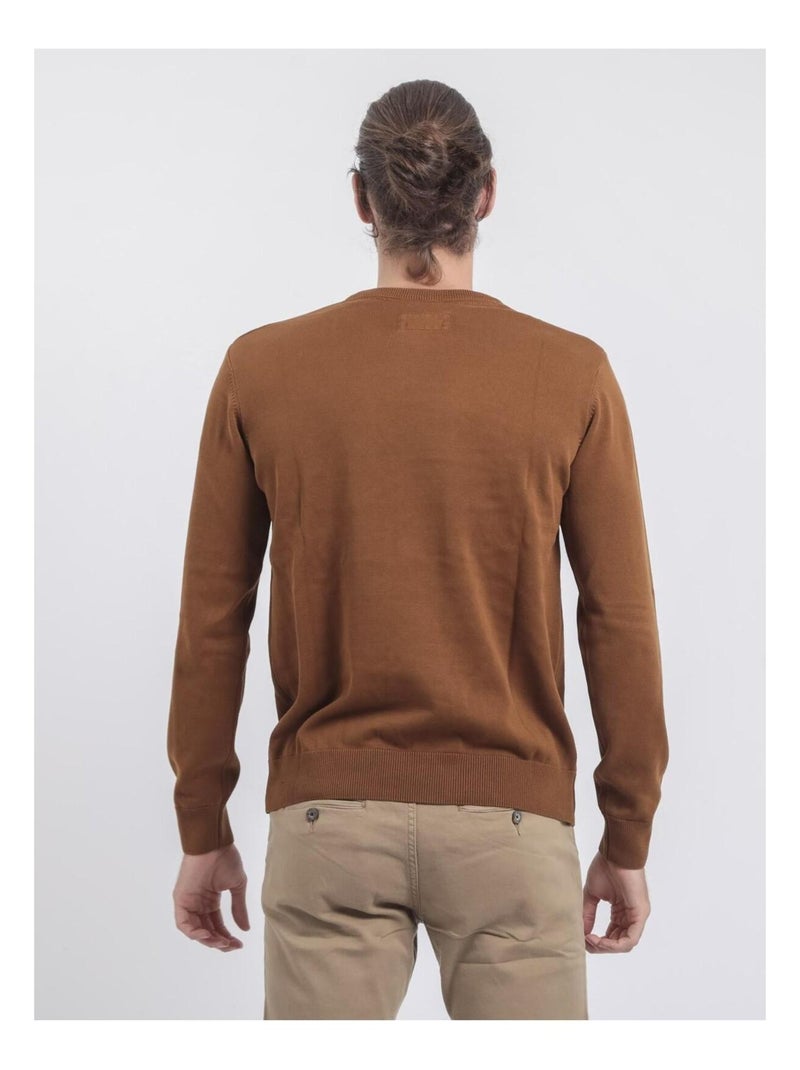Pull col rond pur coton LADARKO Marron caramel - Kiabi