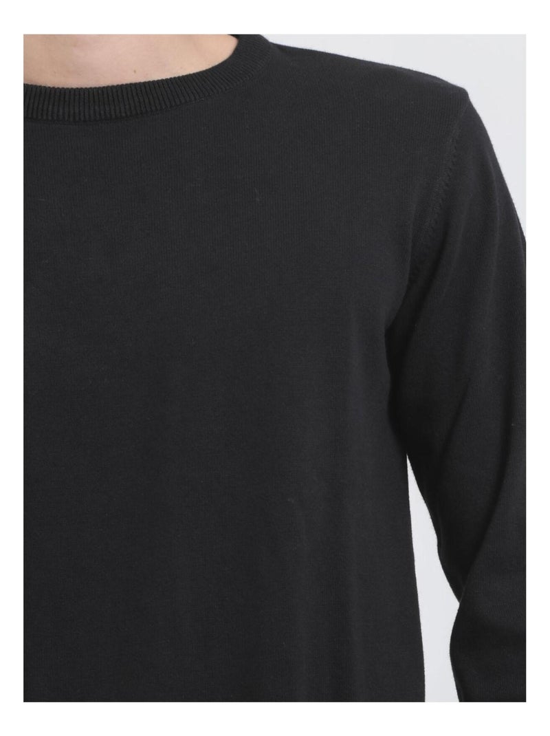 Pull col rond pur coton LADARKO Noir - Kiabi