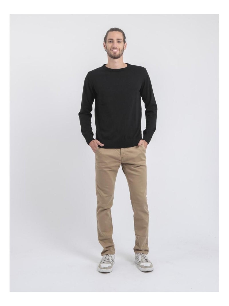 Pull col rond pur coton LADARKO Noir - Kiabi