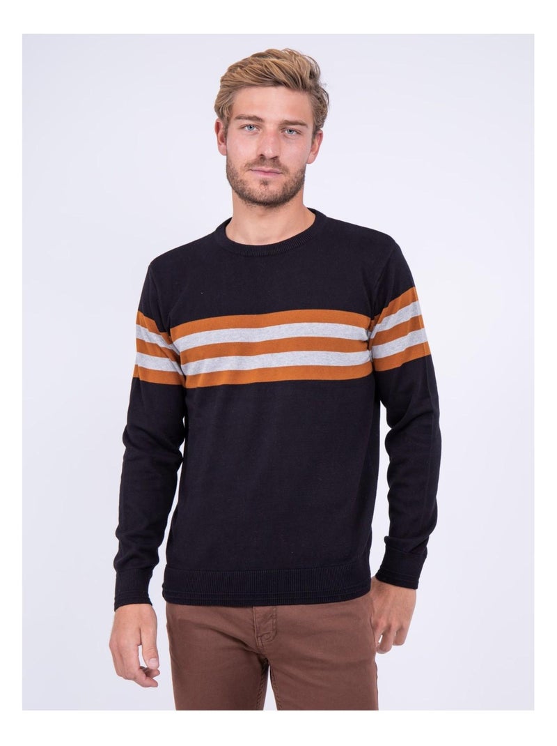 Pull col rond pur coton LIMOGE Marron - Kiabi