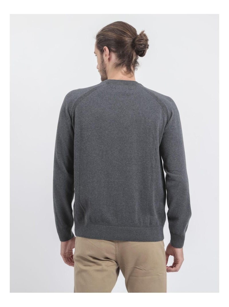 Pull col rond pur coton LOCTUDY Gris foncé - Kiabi