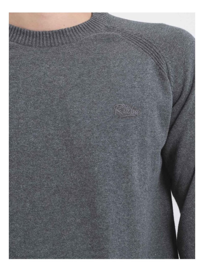 Pull col rond pur coton LOCTUDY Gris foncé - Kiabi