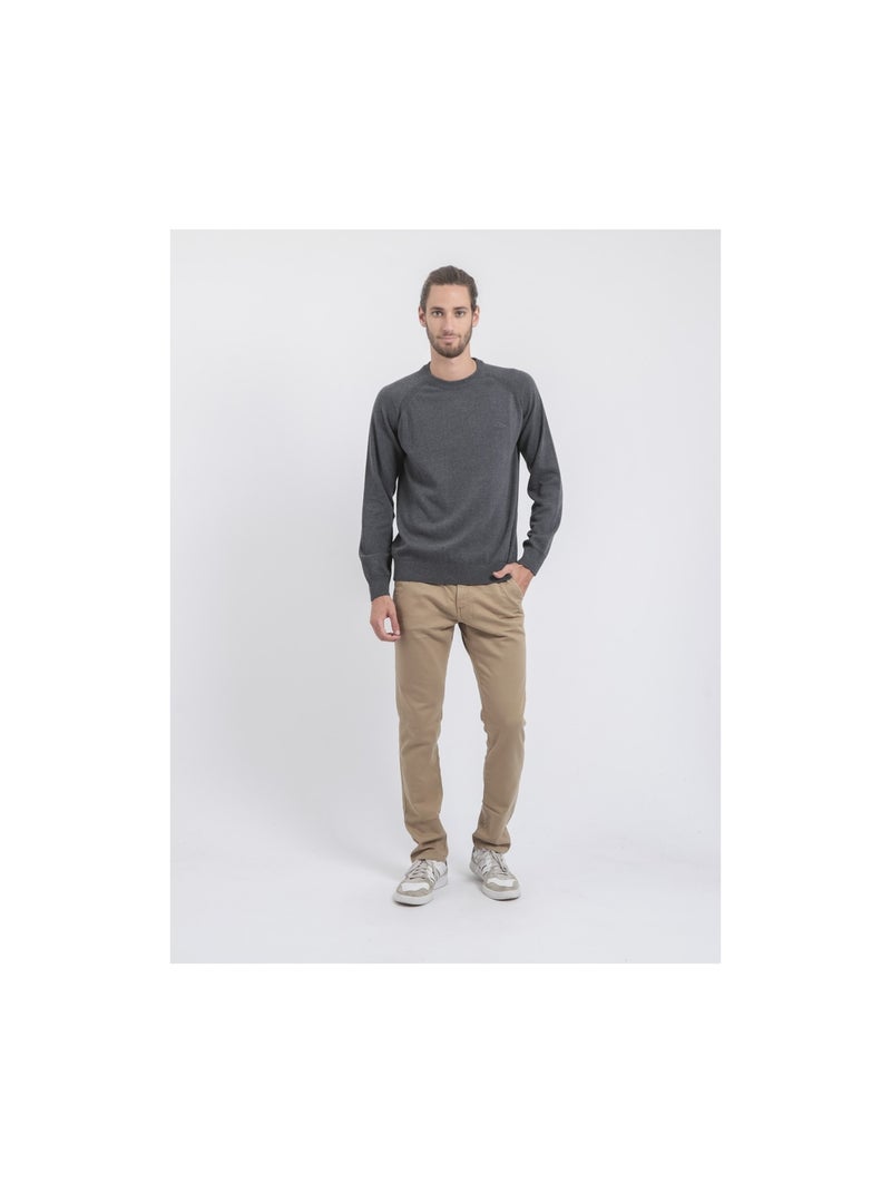 Pull col rond pur coton LOCTUDY Gris foncé - Kiabi