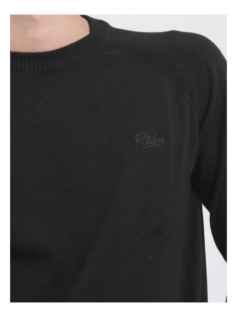 Pull col rond pur coton LOCTUDY Noir - Kiabi