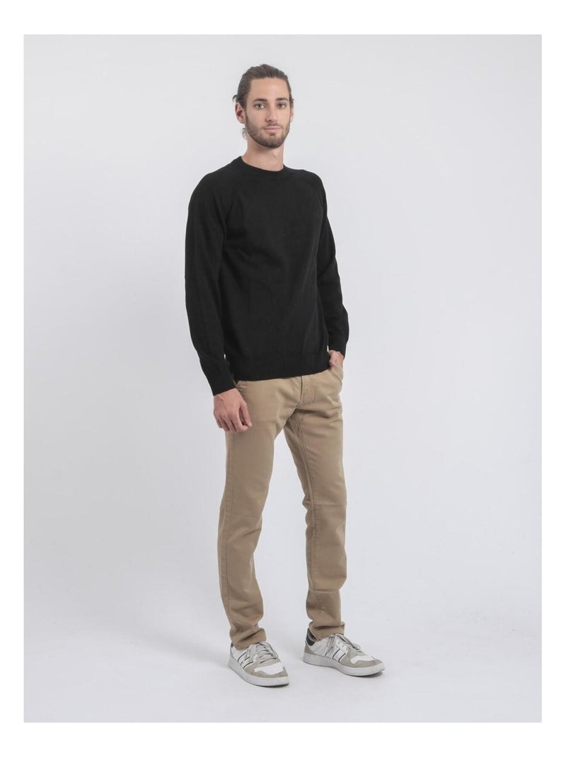 Pull col rond pur coton LOCTUDY Noir - Kiabi